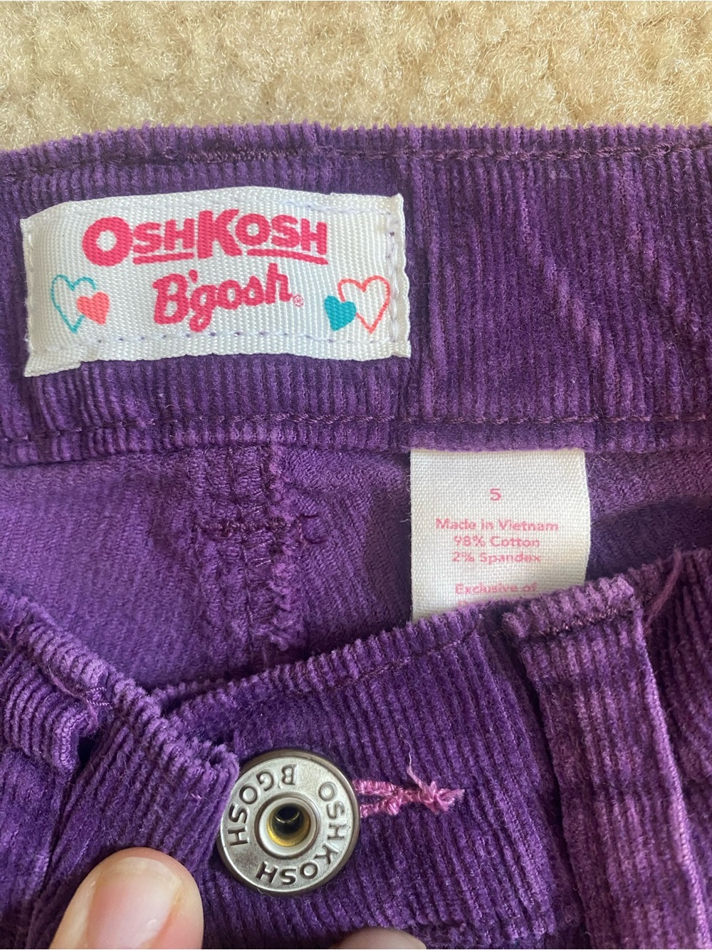 Vintage OshKosh B'gosh Girls' Purple Corduroy Bottoms - Size 5